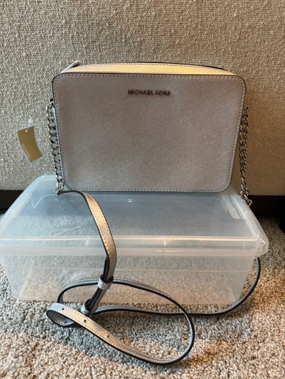 Michael Kors Silver Metallic Saffiano Crossbody Bag